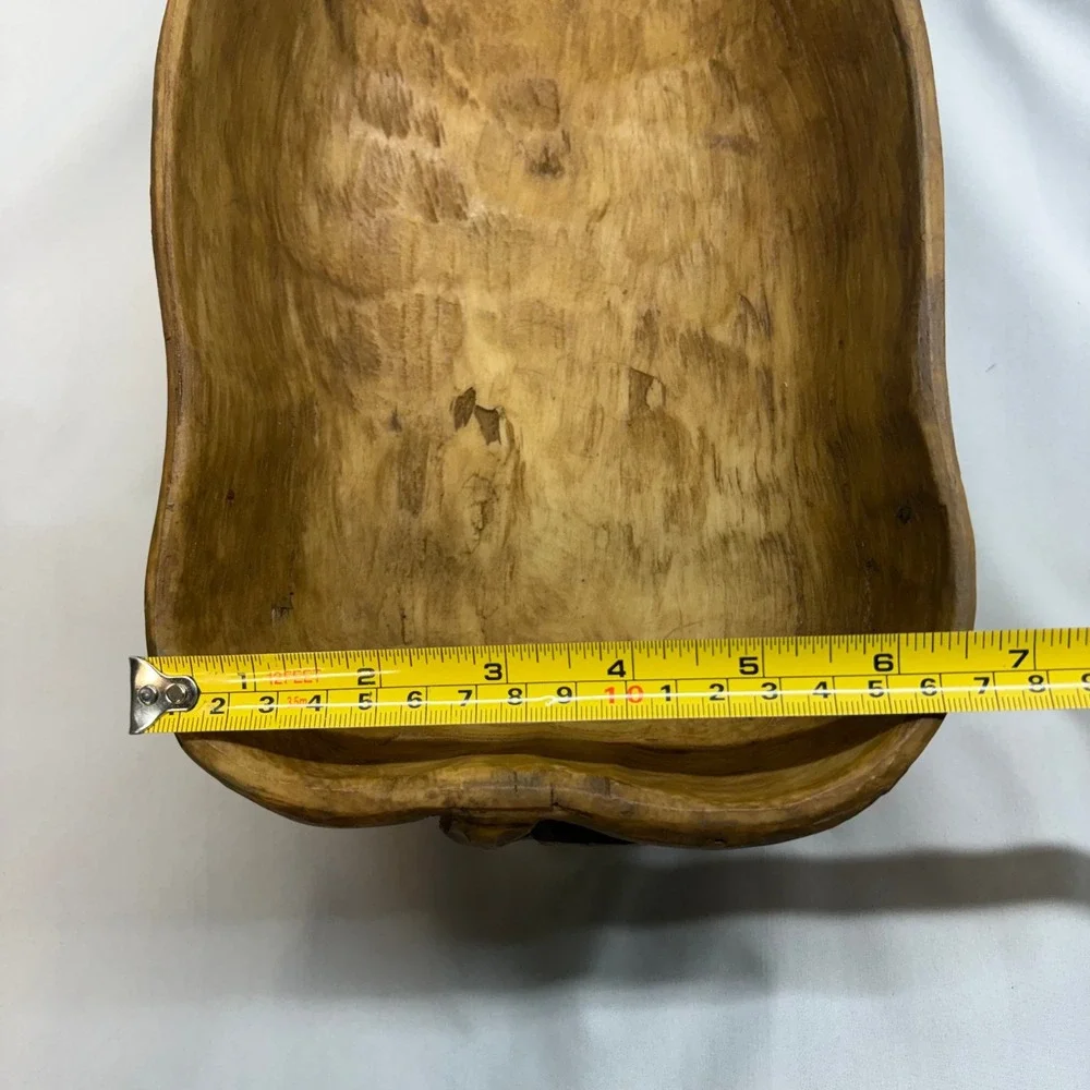 Unbranded Hand Carved Wood Pig Bowl Large Brown Excellent Rustic Farmhouse 16in